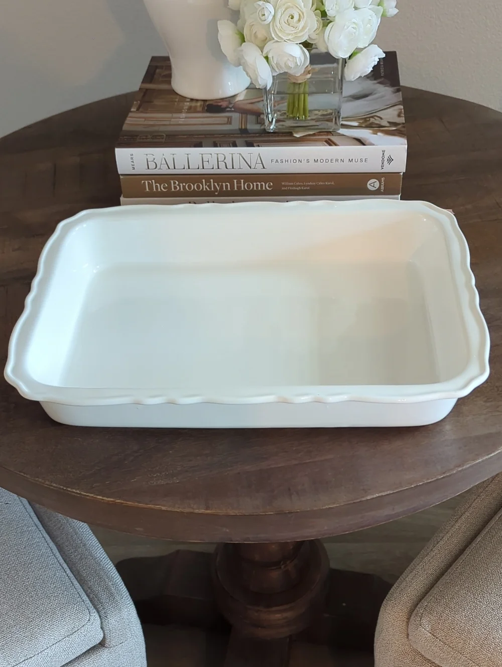Williams Sonoma White Ceramic Label Large Casserole with Black Logo